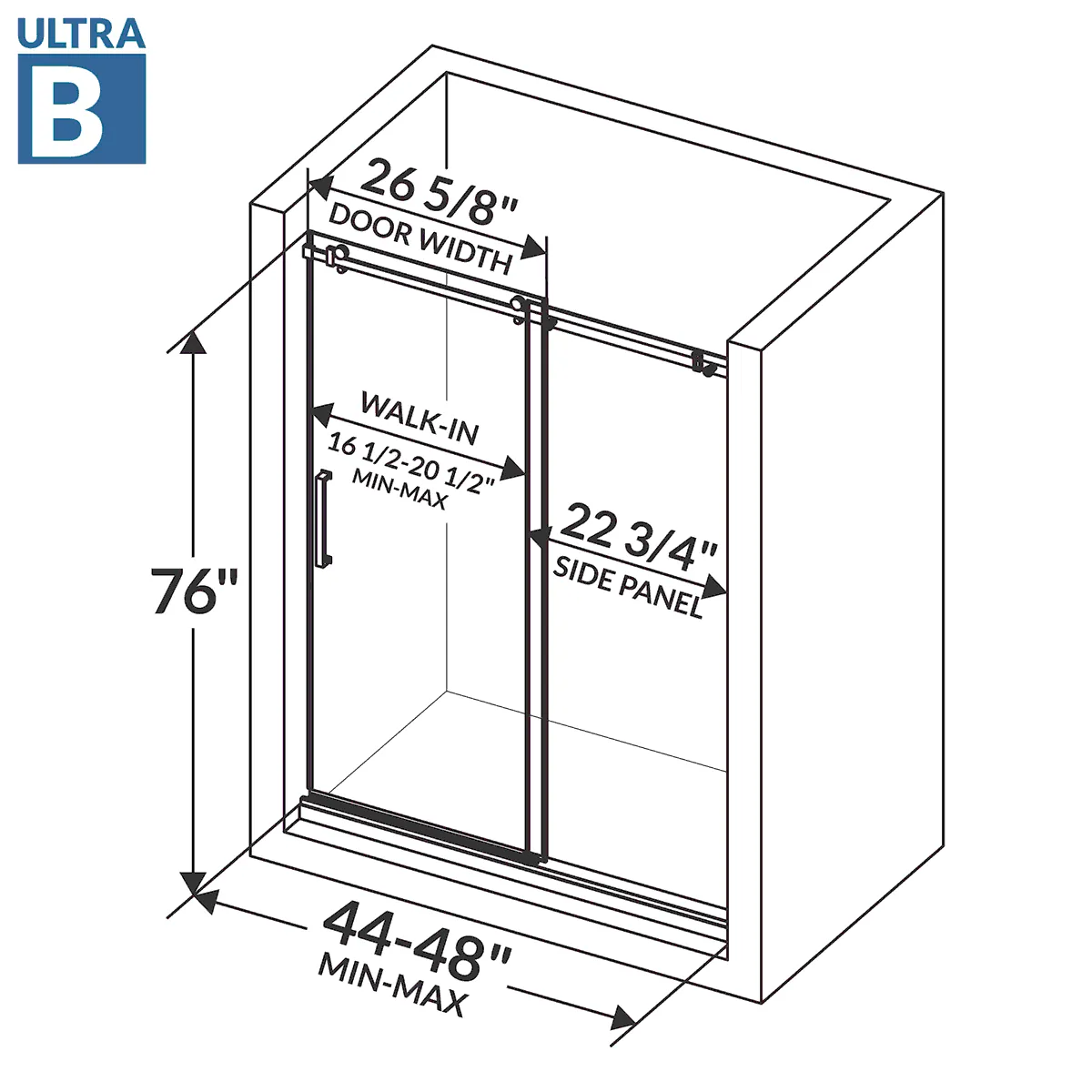 44-48 W x 76 H  Sliding Shower Door ULTRA-B Chrome