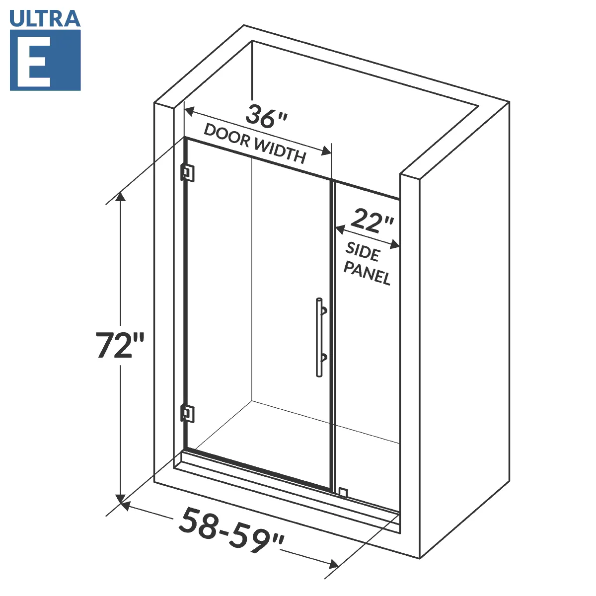 58-59 W x 72 H  Swing-Out Shower Door ULTRA-E Chrome