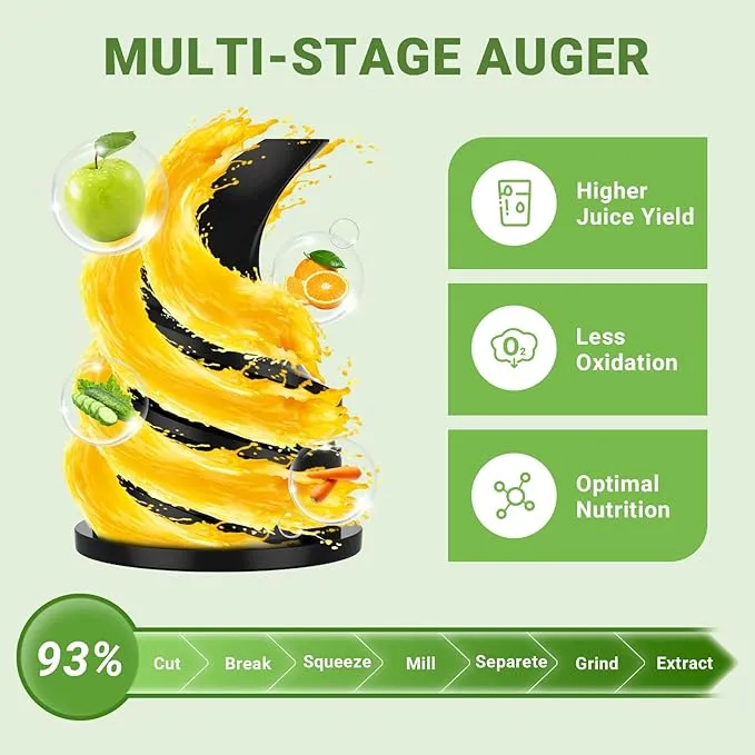 AMZCHEF Silver Whole Fruit Juicer Machines, 80MM Diameter Slow Masticating Juicer, Powerful Cold Press Juicers with Upgrade Auger- 312