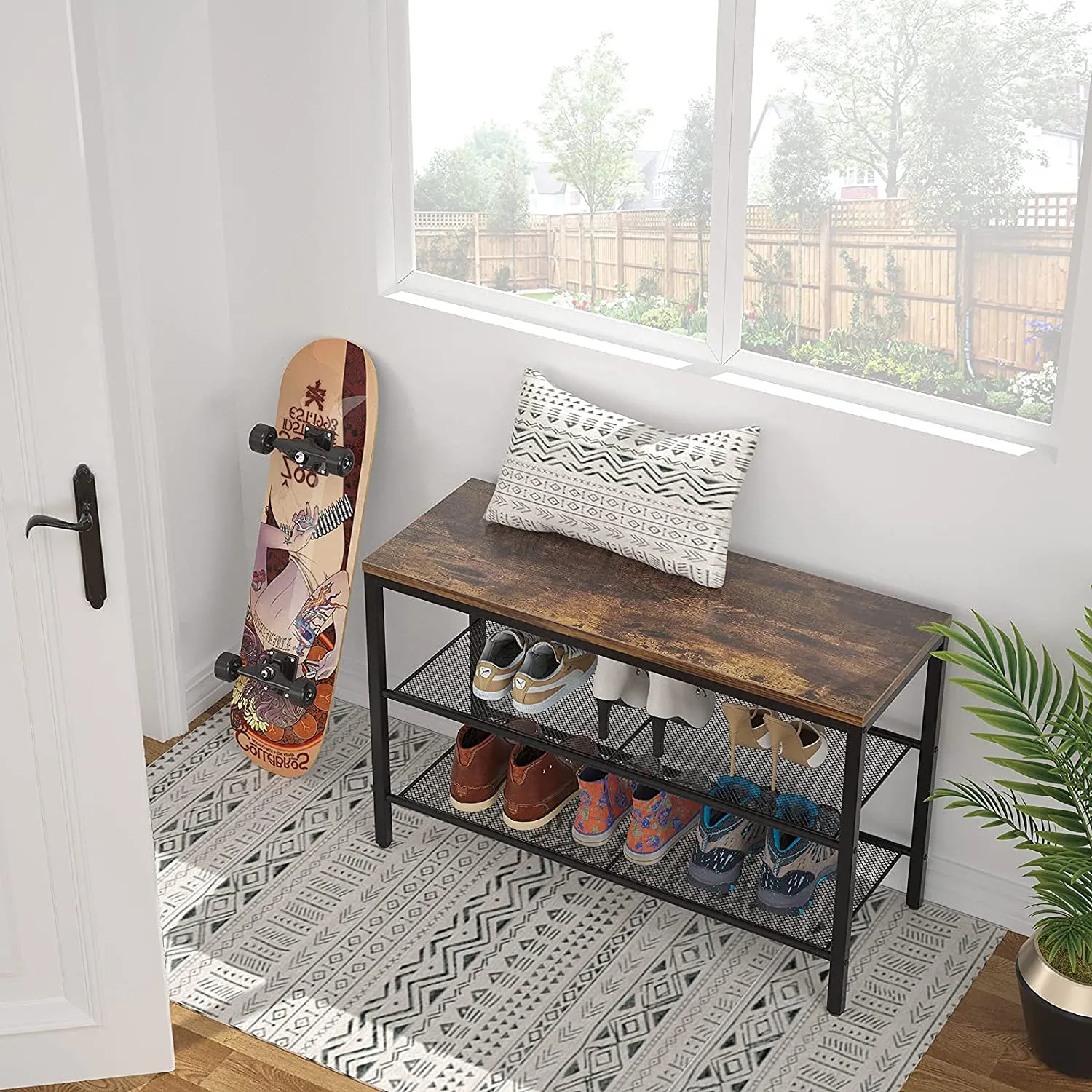 Armocity 3 Tier Shoe Rack with Bench and Storage Shelves