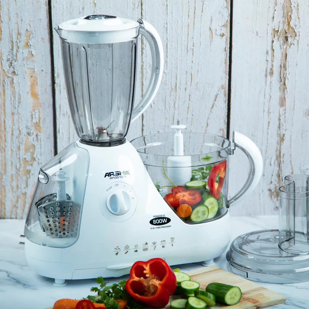 Arshia 12 in 1 Food Processor 800W White