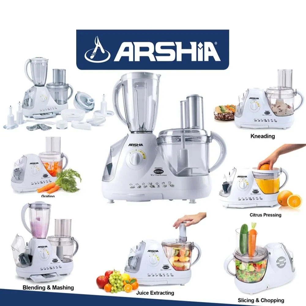 Arshia 12 in 1 Food Processor 800W White