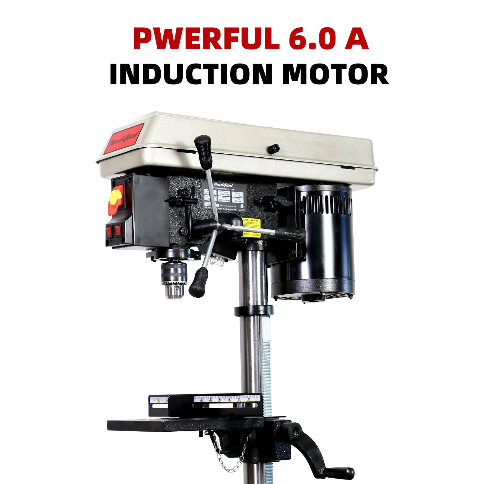 BUCKTOOL 10-Inch Drill Press 6.0 Amp 3/4 HP Bench Drill Press 5-Speed Benchtop Drilling Machine with LED Work Light
