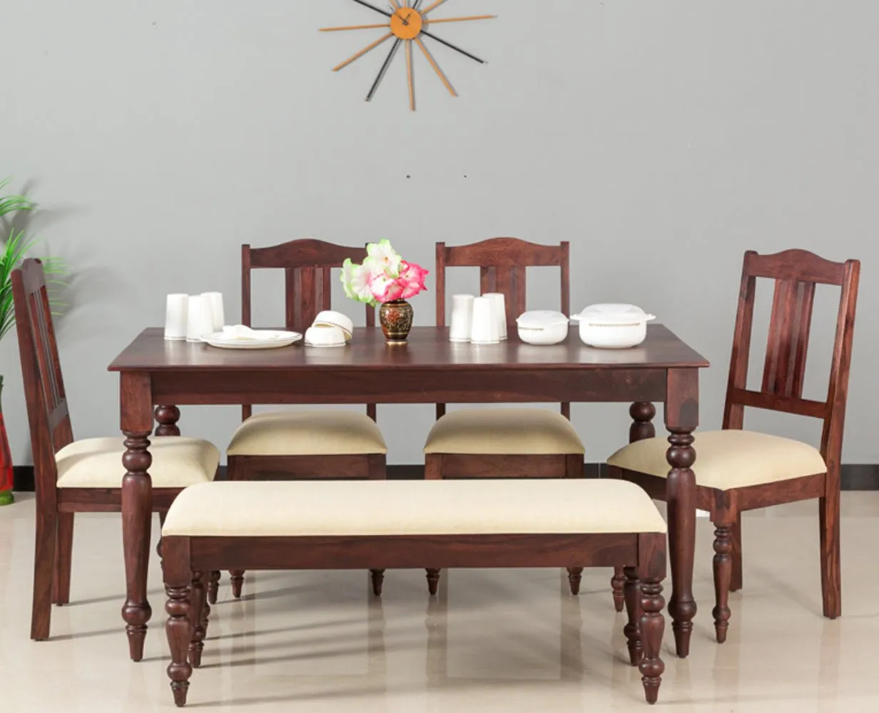 Calgary Solid Wood Six Seater Dining Set With Bench