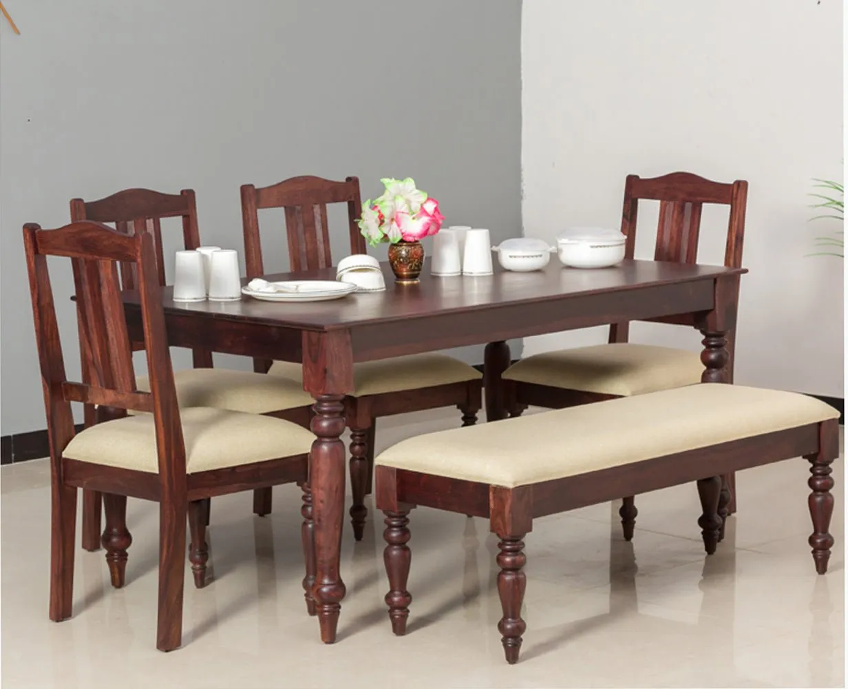 Calgary Solid Wood Six Seater Dining Set With Bench