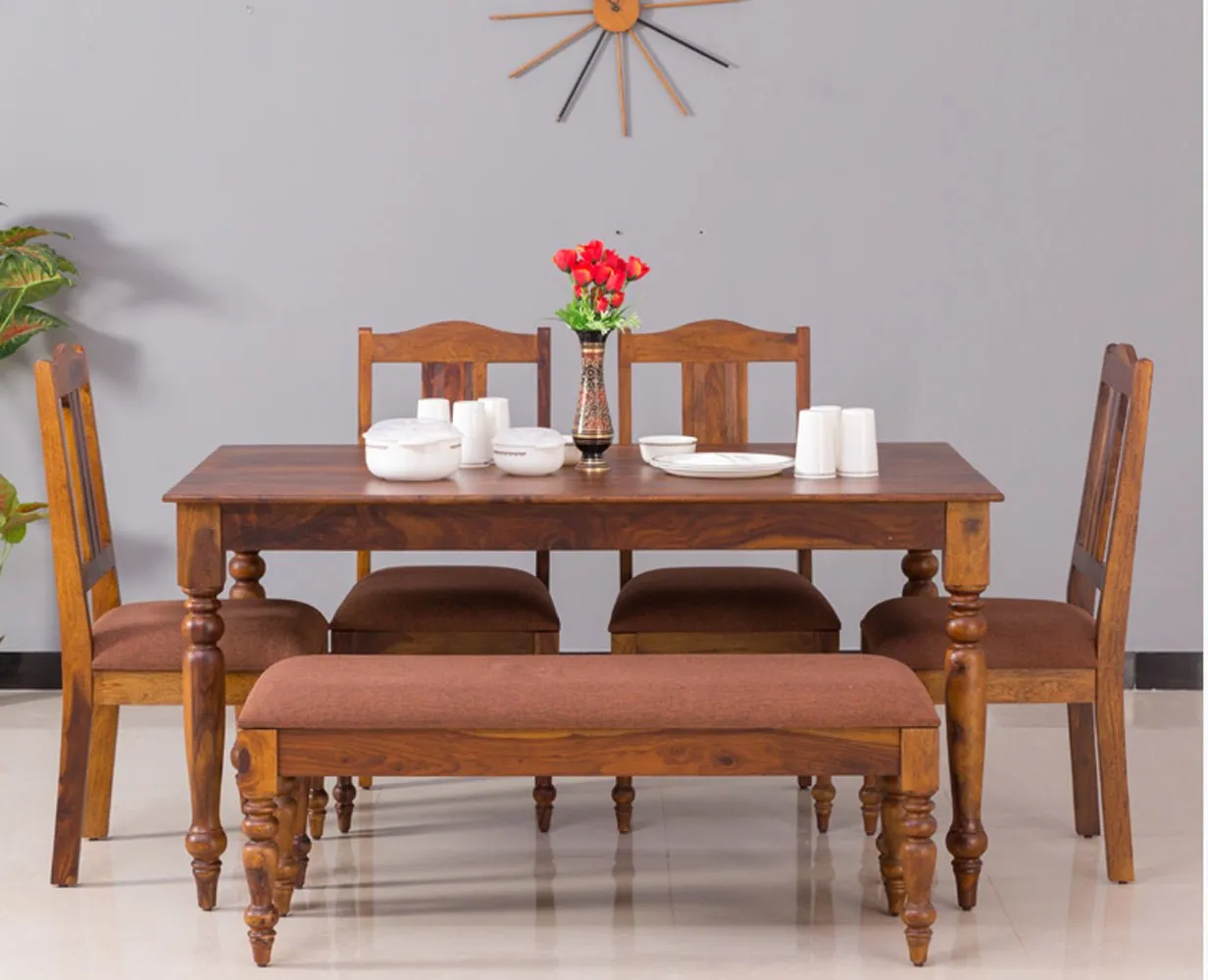 Calgary Solid Wood Six Seater Dining Set With Bench