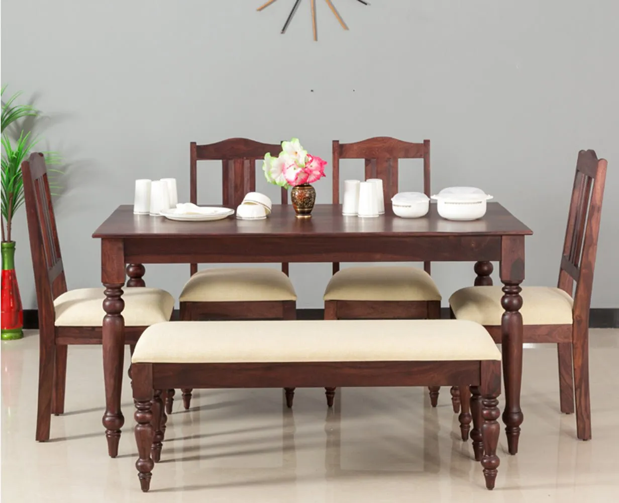 Calgary Solid Wood Six Seater Dining Set With Bench