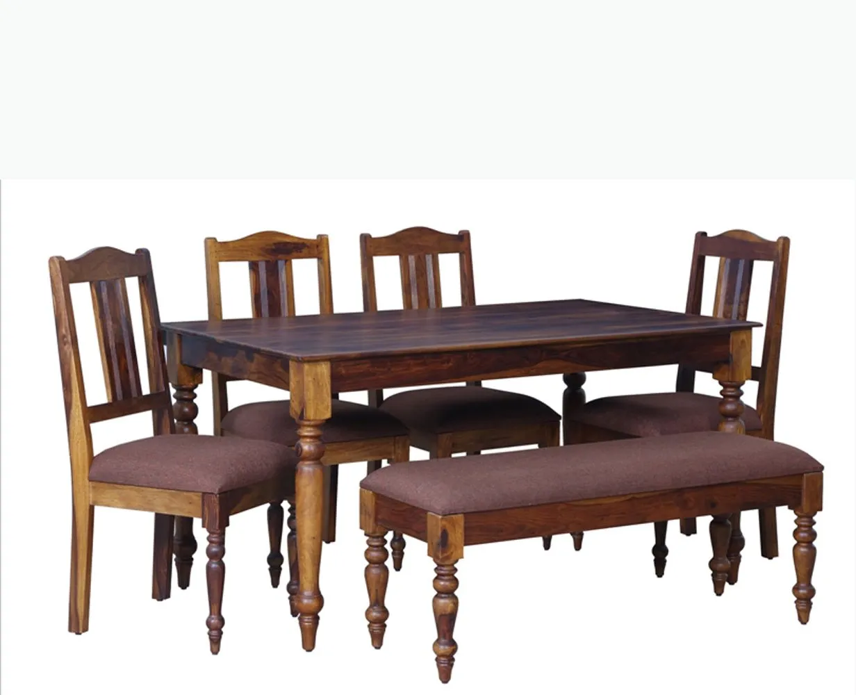 Calgary Solid Wood Six Seater Dining Set With Bench