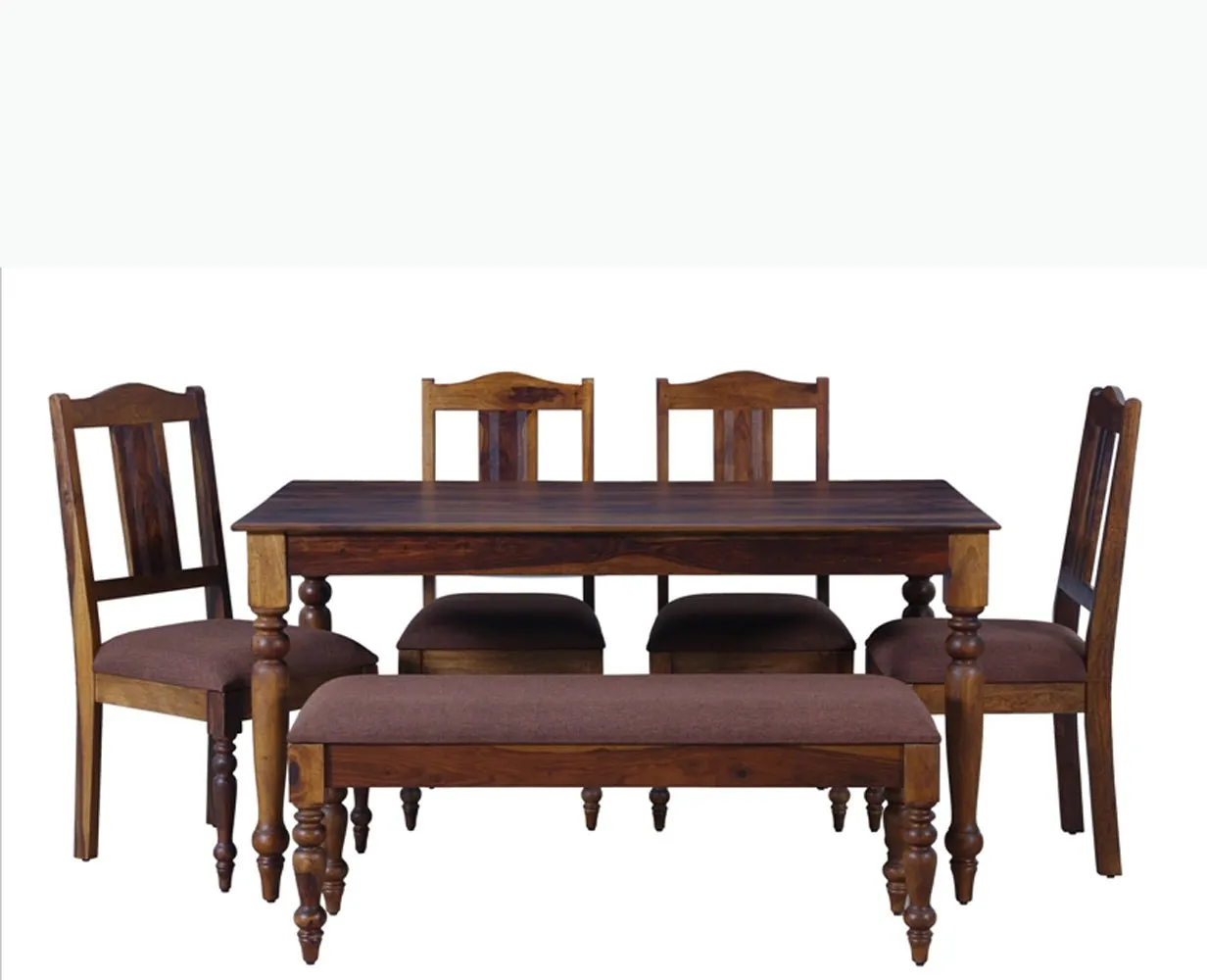 Calgary Solid Wood Six Seater Dining Set With Bench