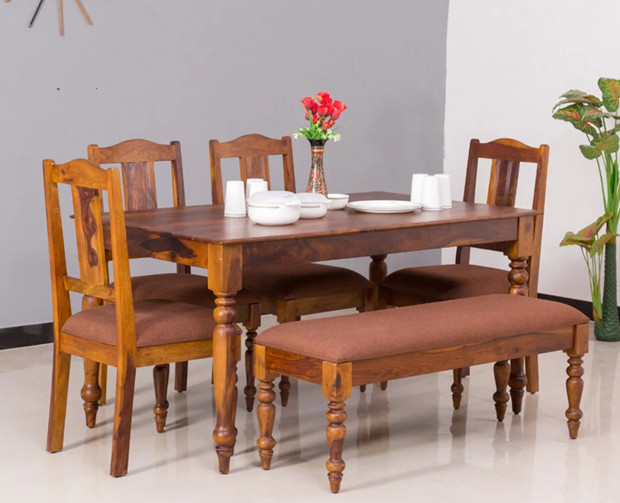Calgary Solid Wood Six Seater Dining Set With Bench