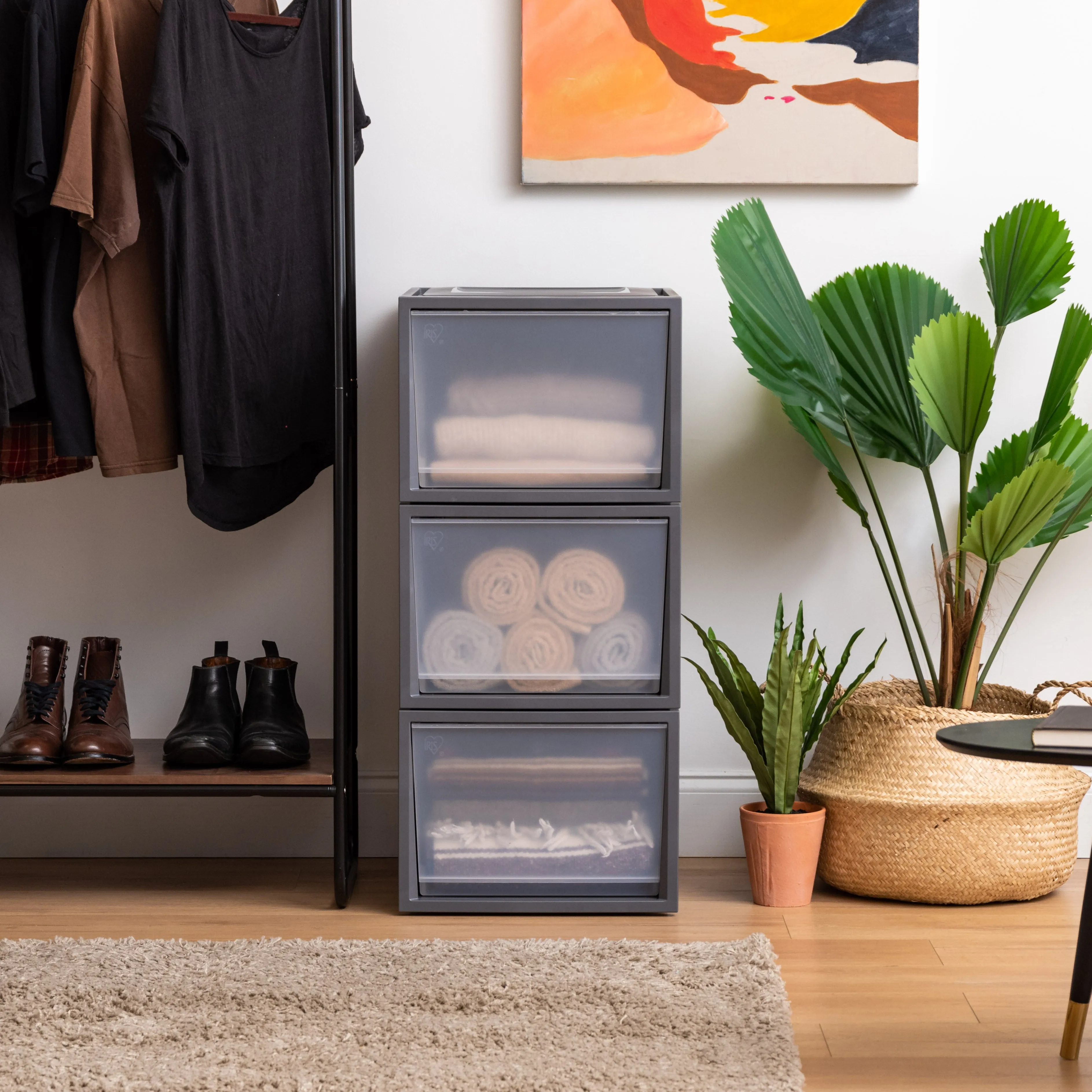 Deep Box Chest Drawer, Gray, 3 Pack