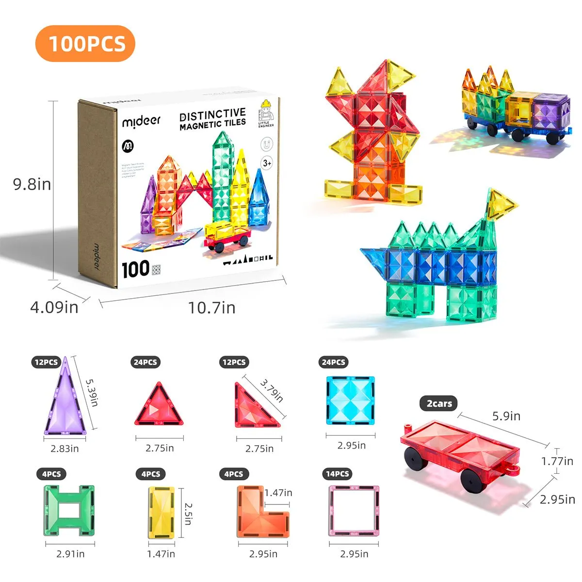 Distinctive Pack 100pcs Rainbow Magnetic Tiles
