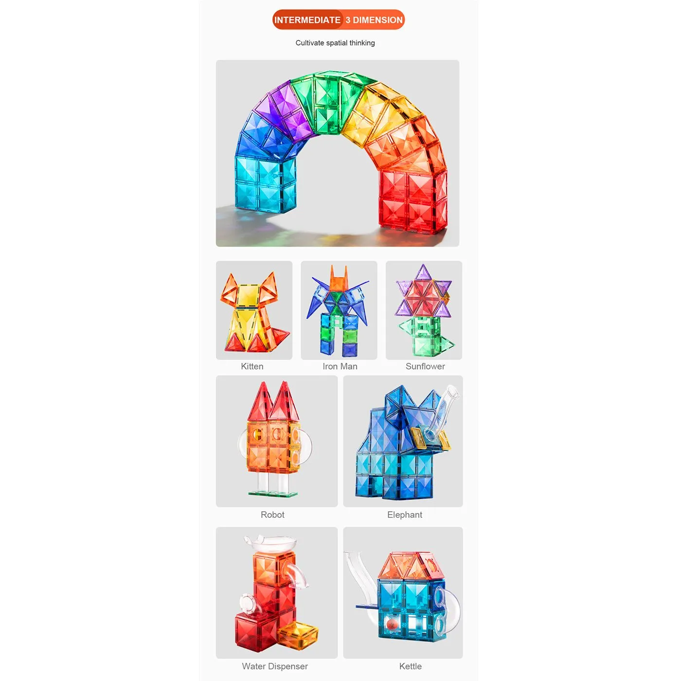 Distinctive Pack 100pcs Rainbow Magnetic Tiles