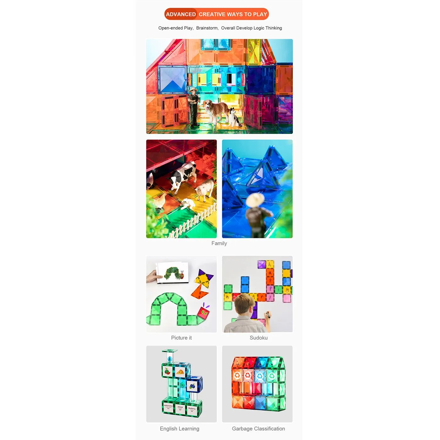 Distinctive Pack 100pcs Rainbow Magnetic Tiles