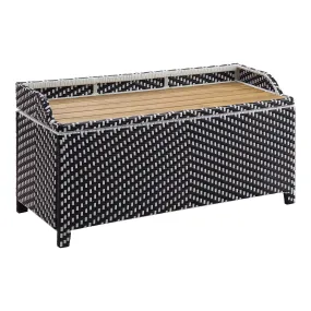 Shea Contemporary Black Wicker Outdoor Storage Bench