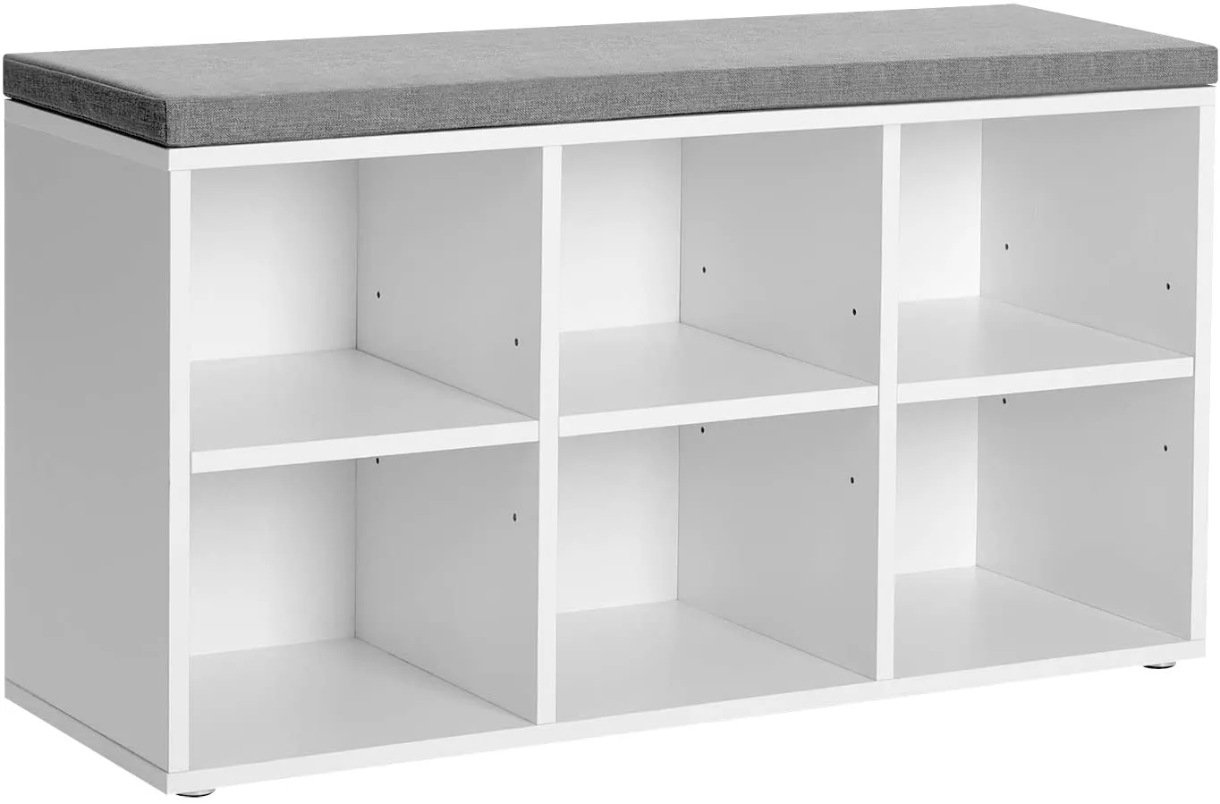 Shoe Bench, Shoe Storage Organizer with 6 Compartments and 3 Adjustable Shelves, Cushioned Seat, Compact and Narrow