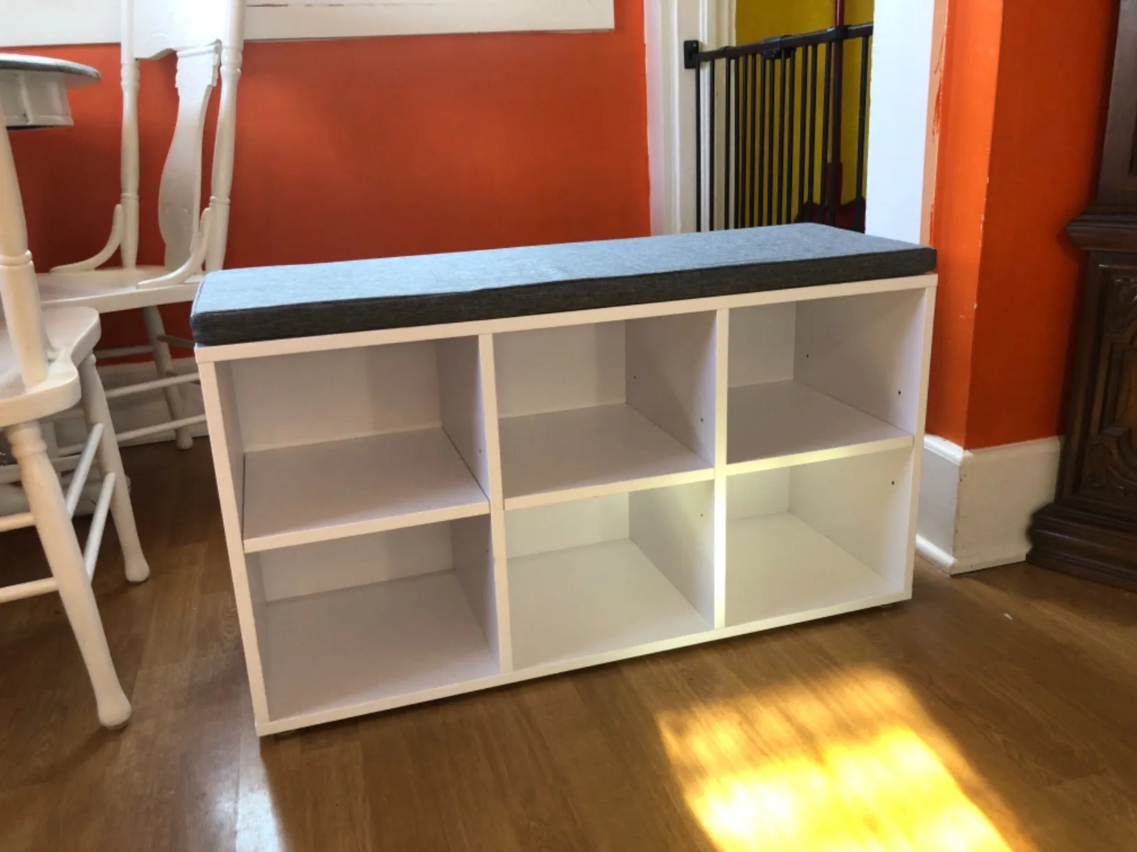 Shoe Bench, Shoe Storage Organizer with 6 Compartments and 3 Adjustable Shelves, Cushioned Seat, Compact and Narrow