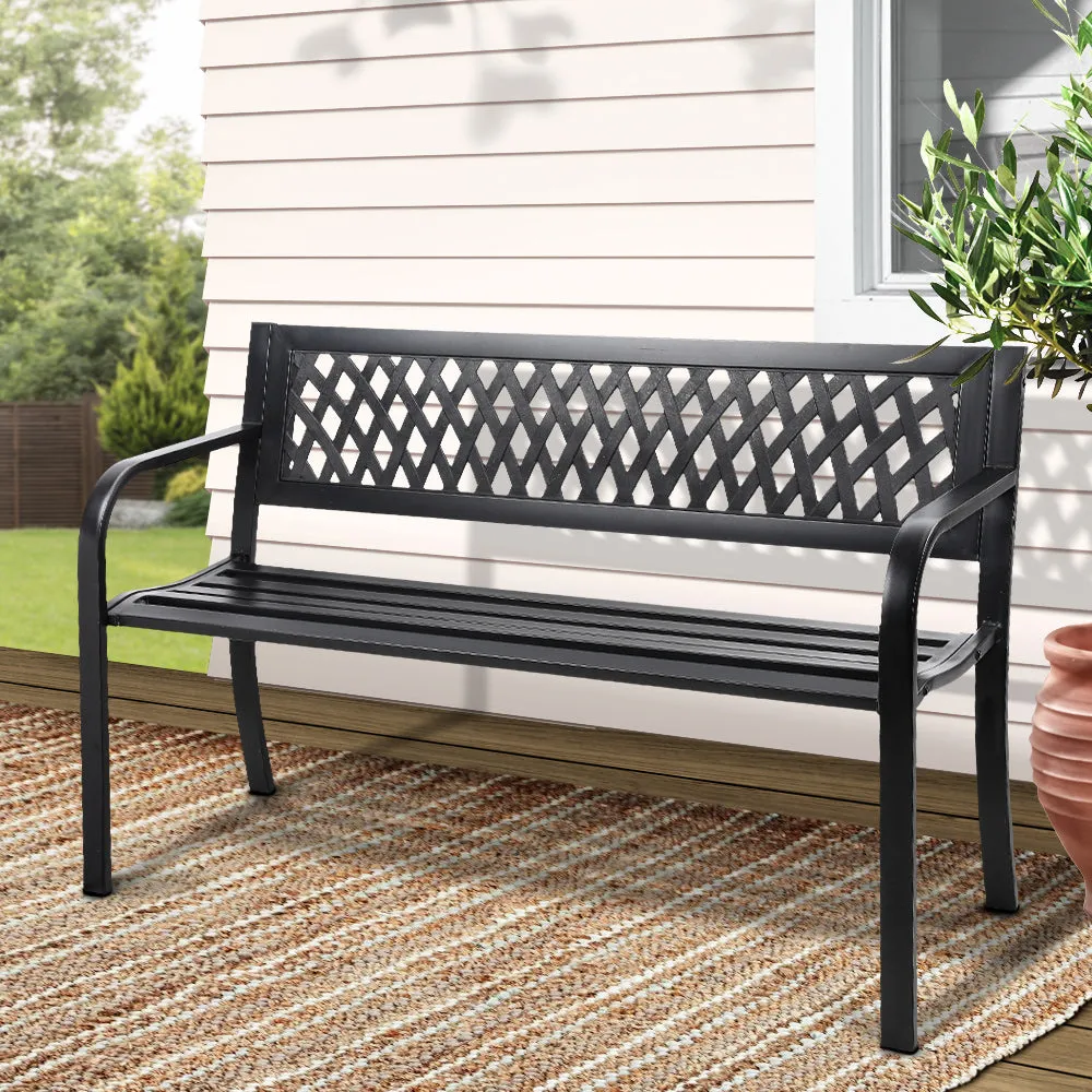 Steel Modern Garden Bench Outdoor Seating Patio Seat - Black