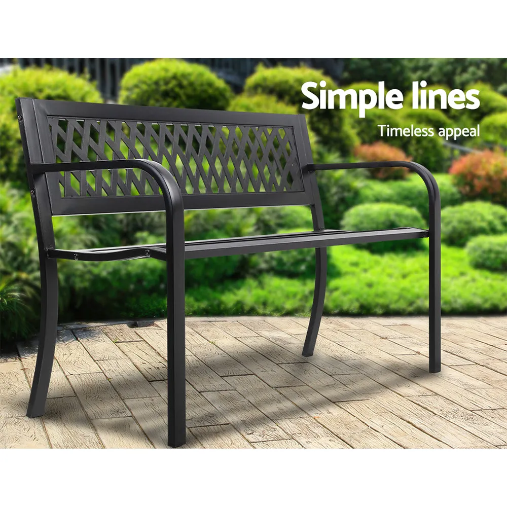 Steel Modern Garden Bench Outdoor Seating Patio Seat - Black