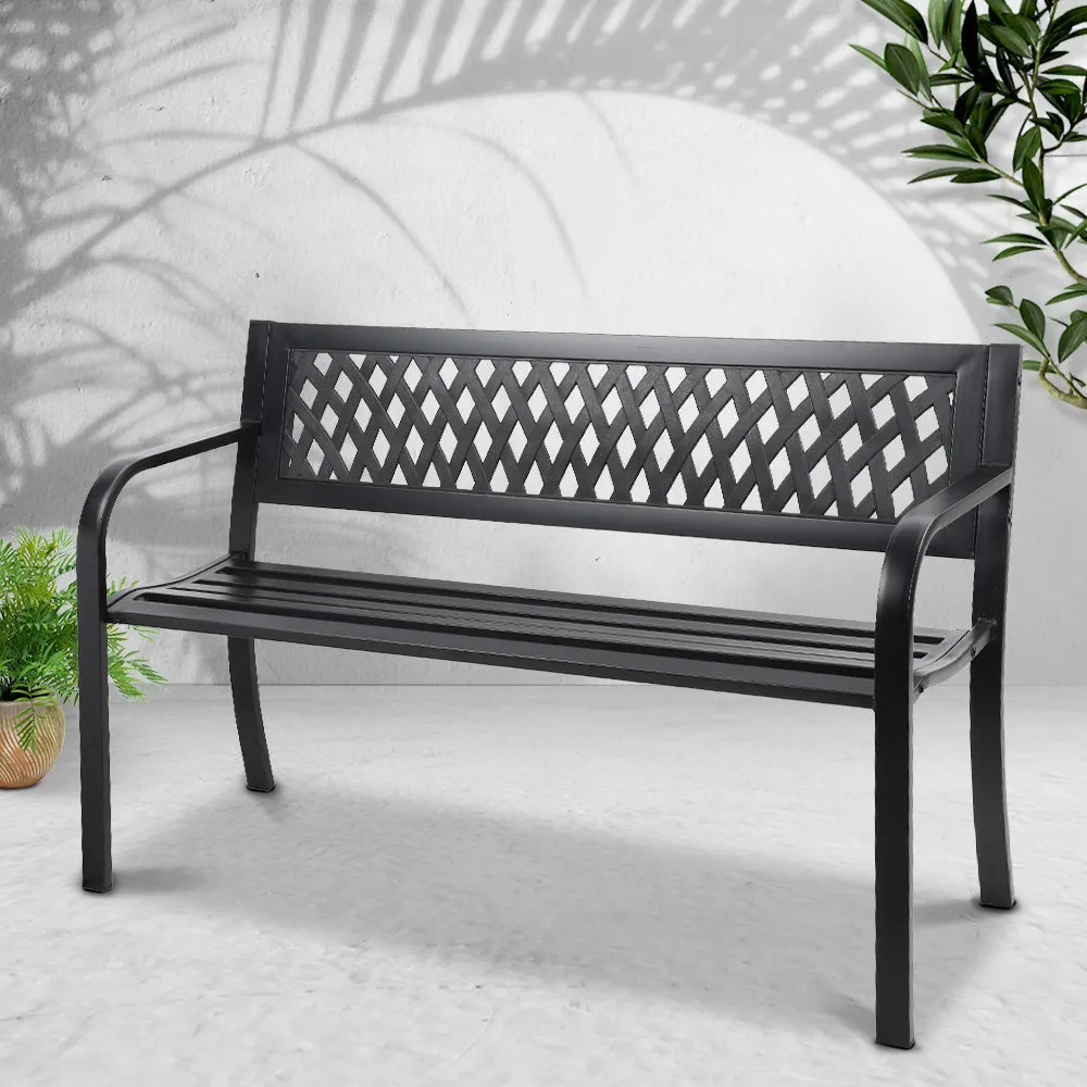 Steel Modern Garden Bench Outdoor Seating Patio Seat - Black