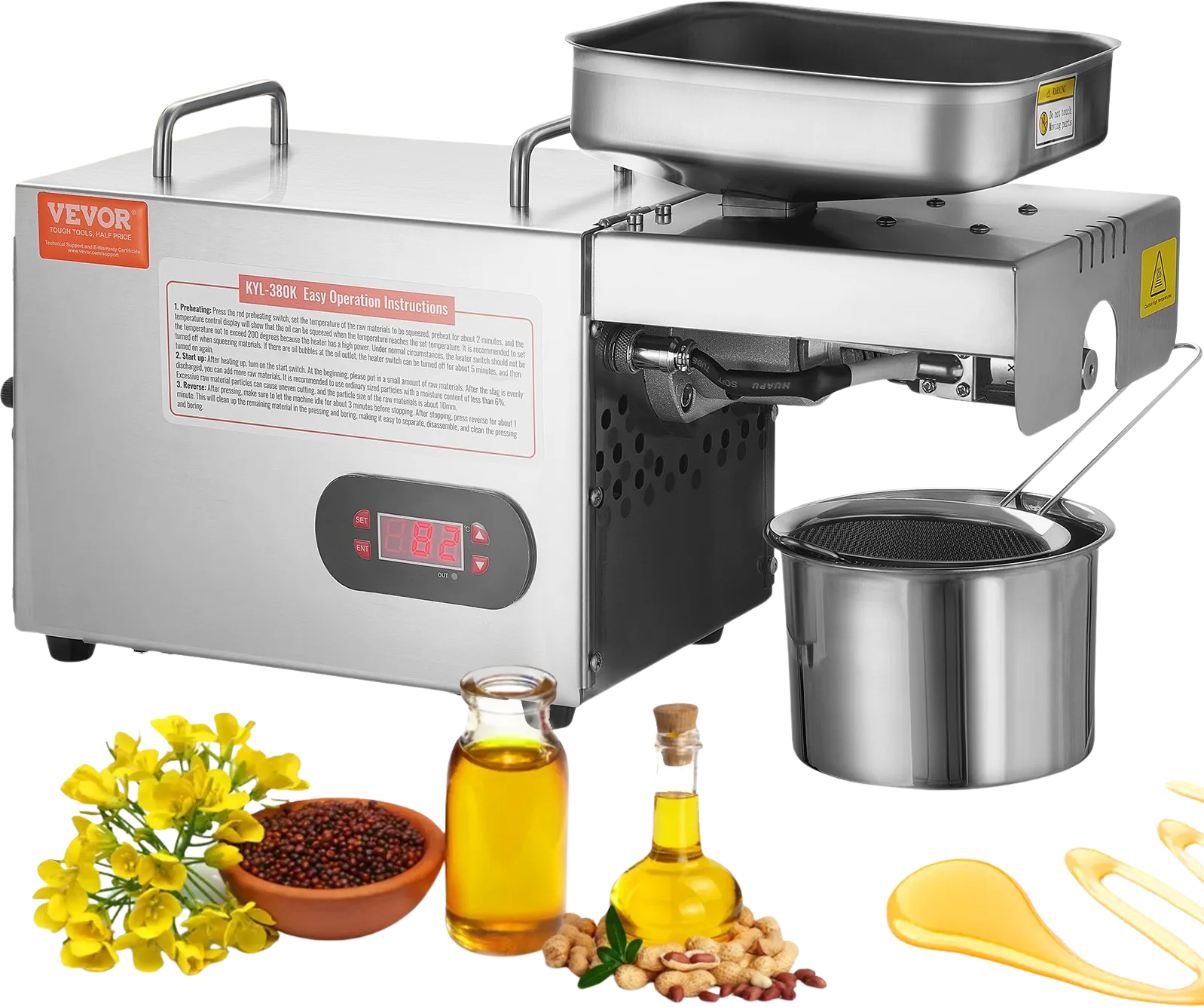 Vevor Oil Press Extractor Machine 32°F-572°F Adjustable Temperature 850W New