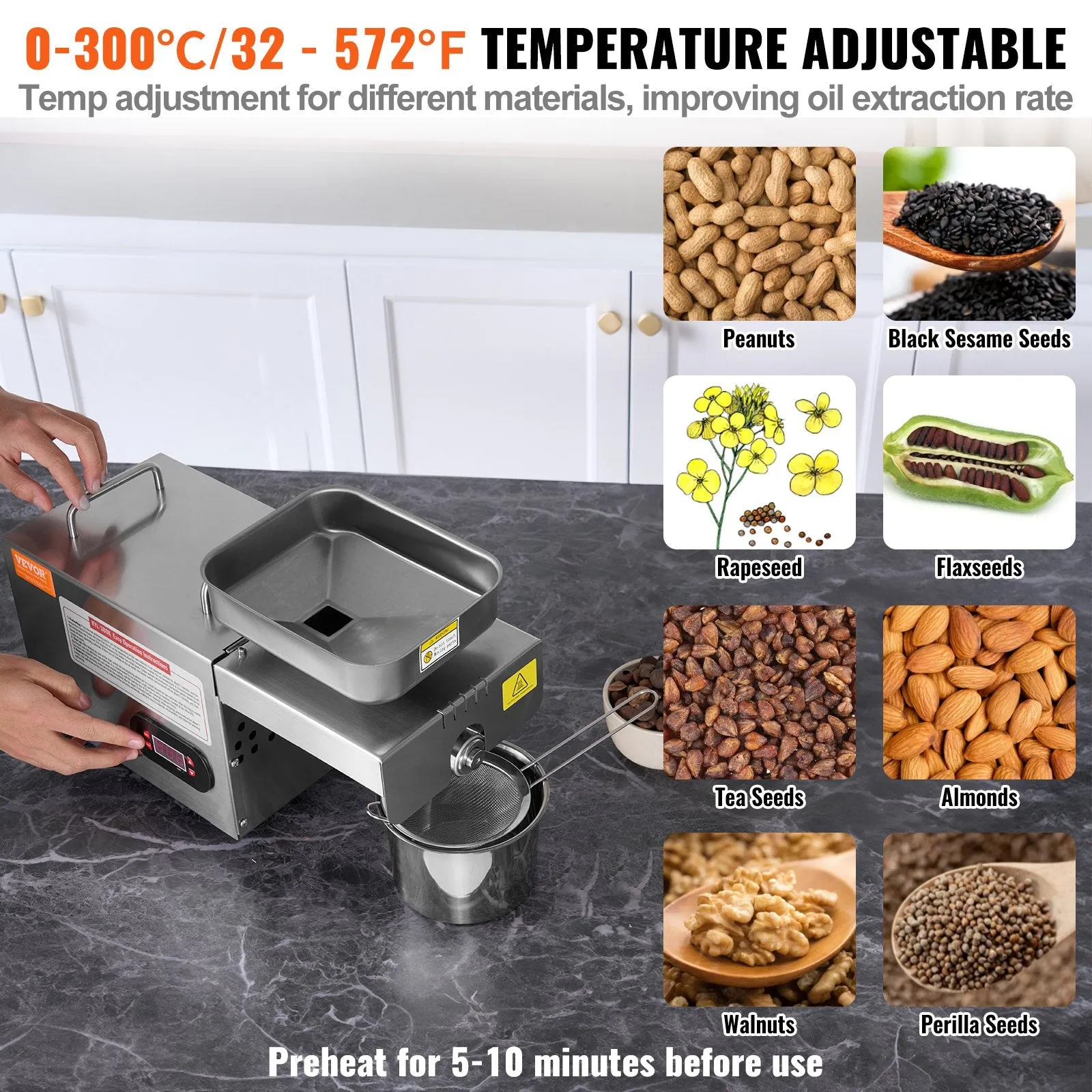 Vevor Oil Press Extractor Machine 32°F-572°F Adjustable Temperature 850W New