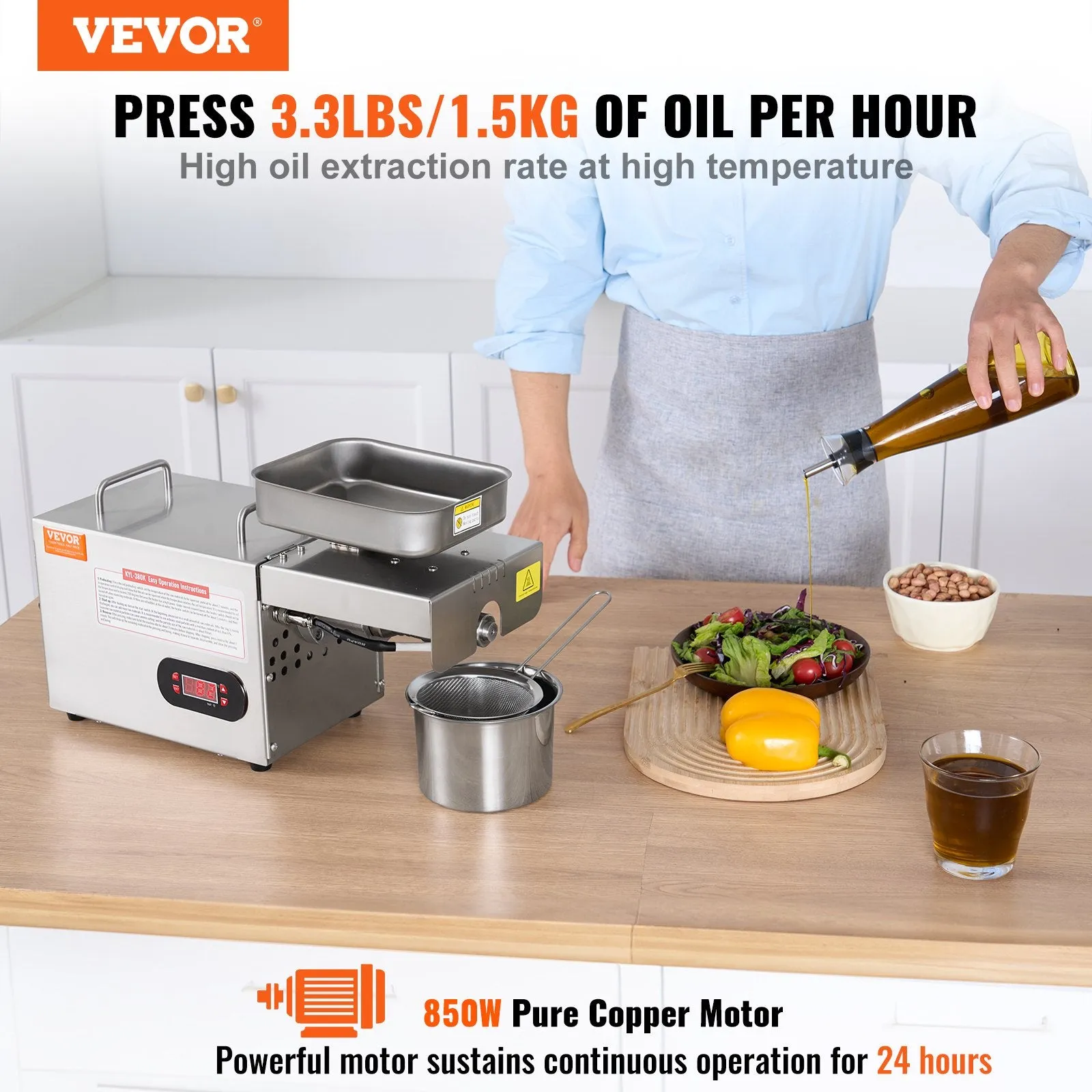 Vevor Oil Press Extractor Machine 32°F-572°F Adjustable Temperature 850W New